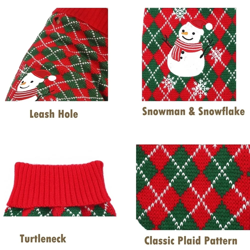 Red/Green Festive Holiday NWOT Snowman Plaid Christmas Turtleneck Dog Sweater XL